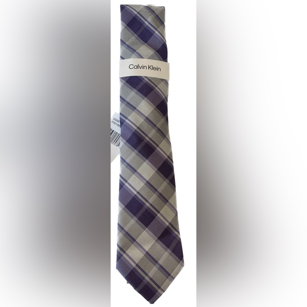 Calvin Klein Mens Classic Plaid Bold Block Tie Purple White